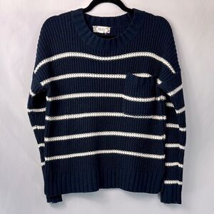 Pink Rose Deep Blue Knitwear Pocketed Long Sleeve Sweater